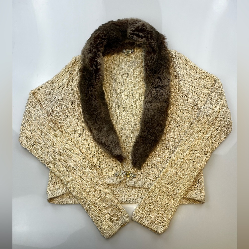 Intuitions Fur Trim Knit Cardigan N106-41